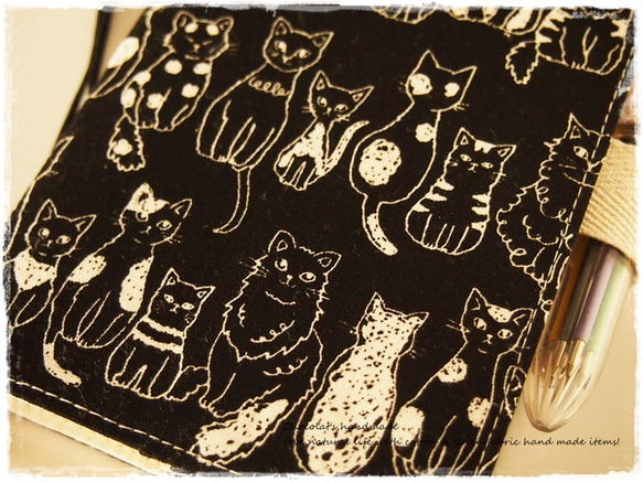 ほぼ日手帳カバーオリジナルサイズA6 猫ねこ 黒猫　手書き風ネコ 2枚目の画像