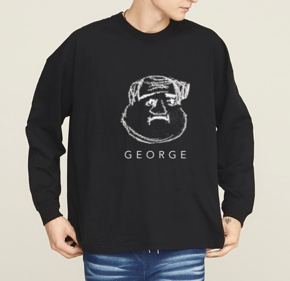 【特集掲載】“GEORGE” Long Sleeve T-shirts　ブラック　黒　送料無料 2枚目の画像