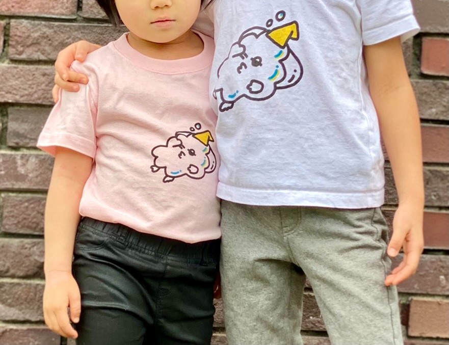 兄弟で キッズリンクコーデTシャツ　 “せっけん泡マン” 白＆ピンクセット