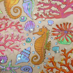 ヒトデとタツノオトシゴの住むサンゴ礁のヌメ革ビジューショルダーバッグ 3枚目の画像