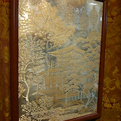 琳和 和風  アート 京洛錦帯 本金引箔 金閣寺額縁 3枚目の画像