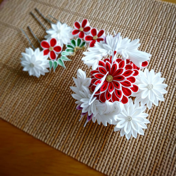 祝鶴つまみ細工花かんざし 正絹紅白 白無垢 色打掛 婚礼 和婚 振袖  