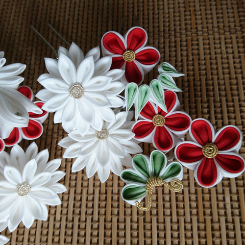 祝鶴つまみ細工花かんざし 正絹紅白 白無垢 色打掛 婚礼 和婚 振袖  