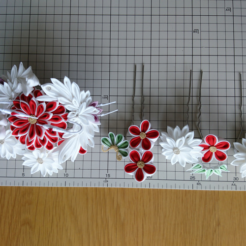 祝鶴つまみ細工花かんざし 正絹紅白 白無垢 色打掛 婚礼 和婚 振袖  