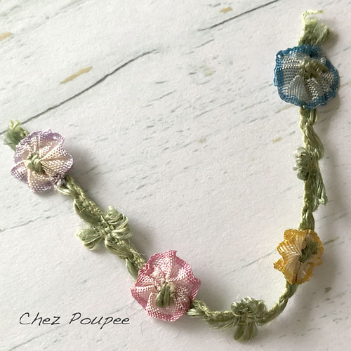 ♡計６０７ｃｍ♡　フランスアンティーク　ロココ　リボン　シルク×メタル　トリム ♡計607cm♡ フランスアンティーク ロココ リボン シルク