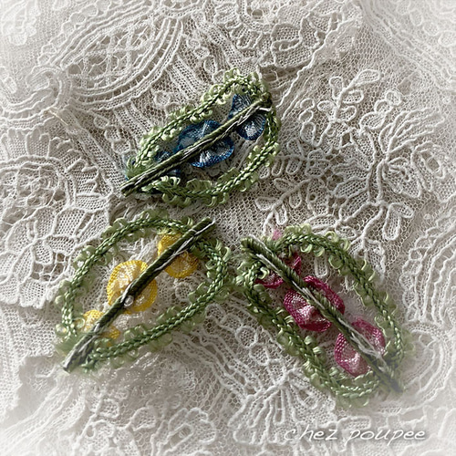 チュールレース 刺繍 ロココリボン ボンネット - フランス