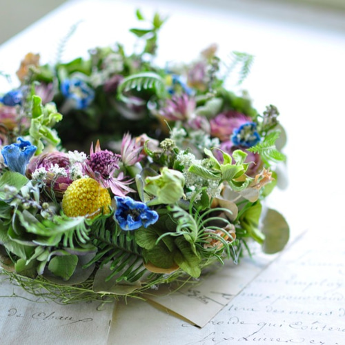 ◇初夏のリース◆紫陽花リース◇ナチュラル ナチュラルリース＊初夏の草花 リース Fleurette. 通販 2245137