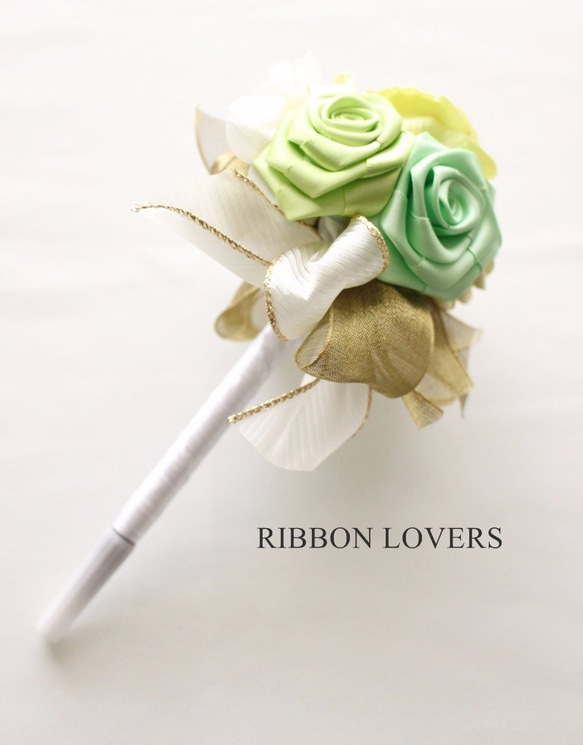 縁起の良いリボンの薔薇のフラワーペン(イエローグリーン系) 5枚目の画像