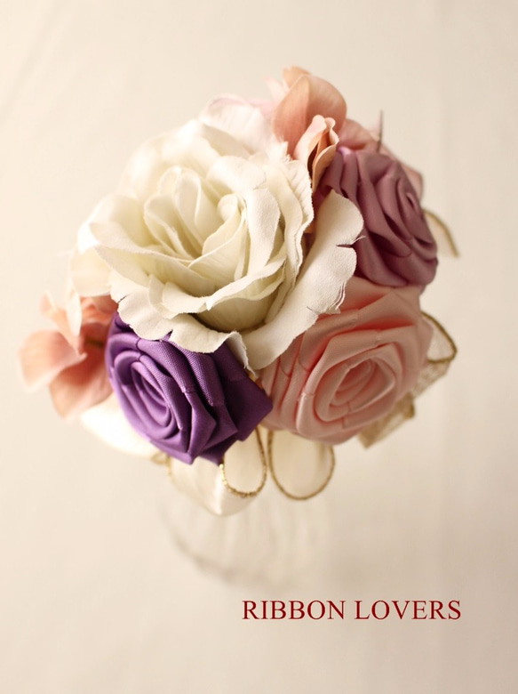 縁起の良いリボンの薔薇のフラワーペン(パープルピンク系２) 2枚目の画像