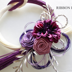 《再販ラスト１点》リボンローズのしめ縄飾り(紫) 2枚目の画像