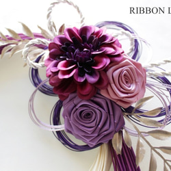 《再販ラスト１点》リボンローズのしめ縄飾り(紫) 3枚目の画像