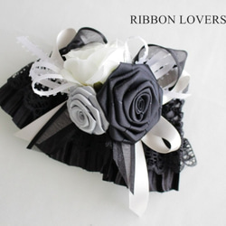 リボンの薔薇の犬・猫アクセサリー(首飾り・ネックレス)ブラック 3枚目の画像