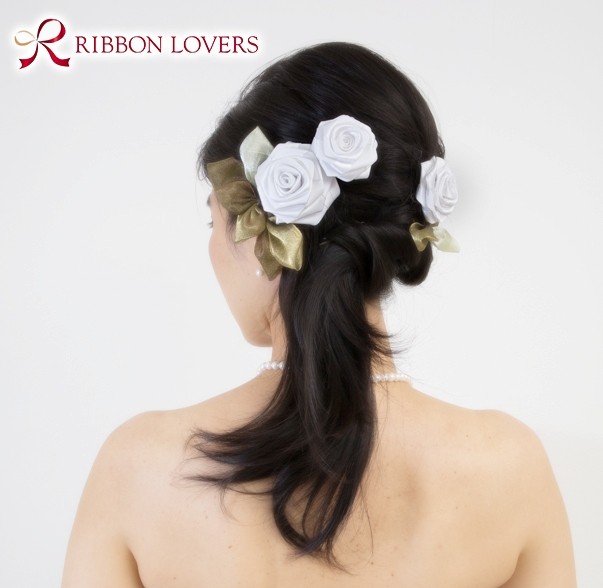 【オーダー受付】リボンの薔薇のヘッドピース(ホワイト)