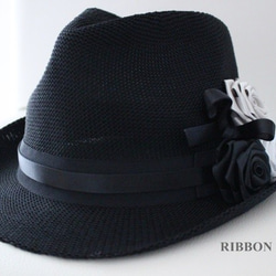【ラスト1点！】リボンの薔薇の夏の帽子(ﾌﾞﾗｯｸ&BWS) 4枚目の画像
