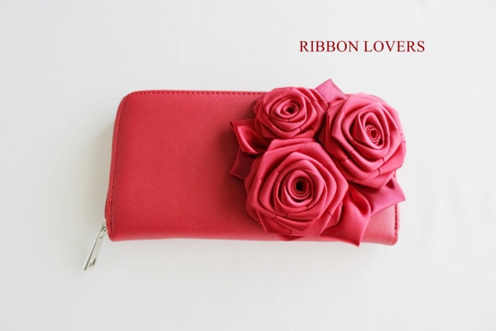 リボンの薔薇の長財布(レッド①)
