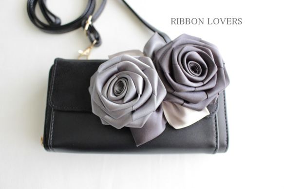 リボンの薔薇のお財布ポシェット(ブラック①) 3枚目の画像