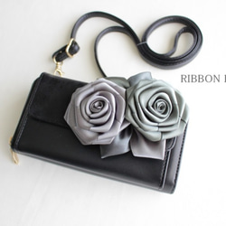 リボンの薔薇のお財布ポシェット(ブラック②) 1枚目の画像