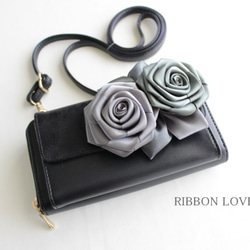 リボンの薔薇のお財布ポシェット(ブラック②) 2枚目の画像