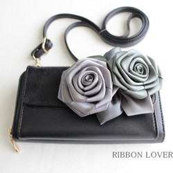 リボンの薔薇のお財布ポシェット(ブラック②) 3枚目の画像