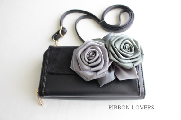 リボンの薔薇のお財布ポシェット(ブラック②) 3枚目の画像