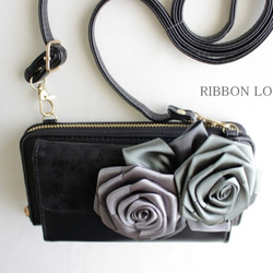 リボンの薔薇のお財布ポシェット(ブラック②) 4枚目の画像
