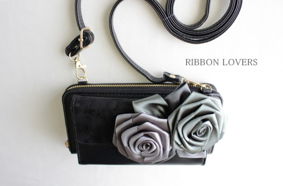 リボンの薔薇のお財布ポシェット(ブラック②) 4枚目の画像