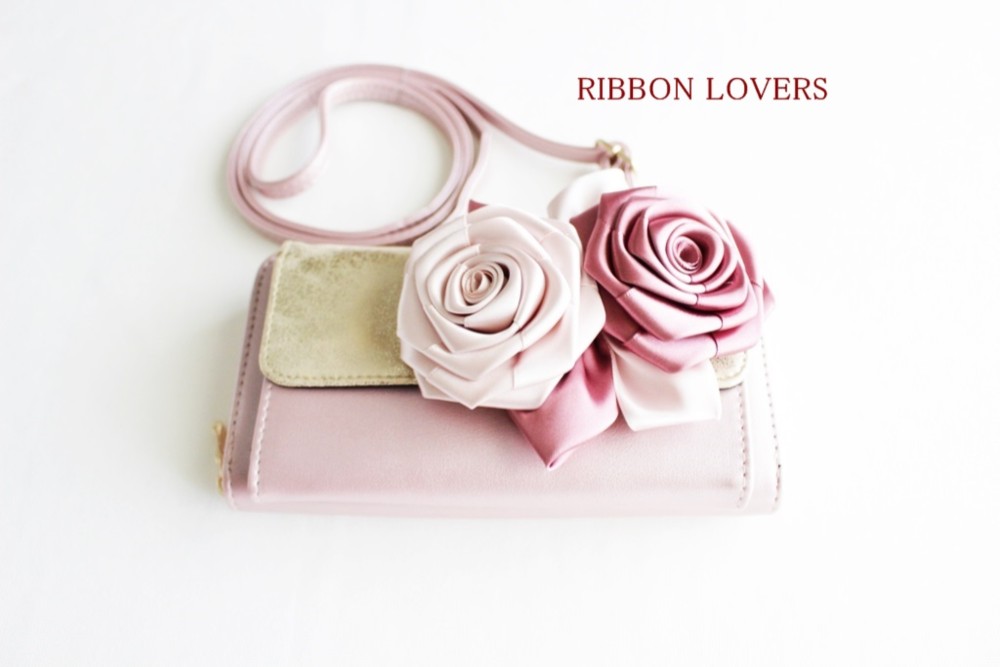 リボンの薔薇のお財布ポシェット(ピンク)