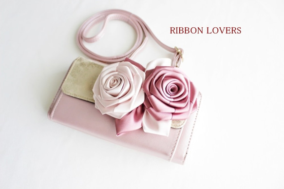 リボンの薔薇のお財布ポシェット(ピンク) 4枚目の画像