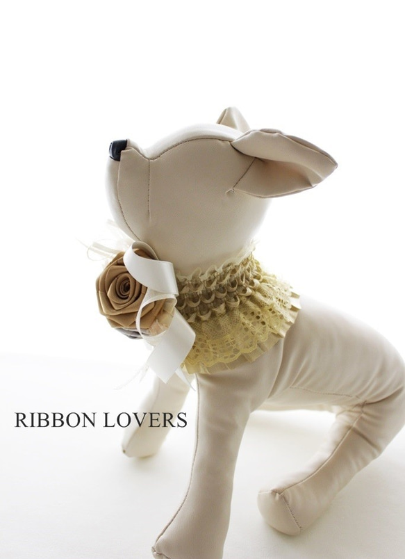 リボンの薔薇の犬・猫アクセサリー(首飾り・ネックレス)ゴールド 3枚目の画像