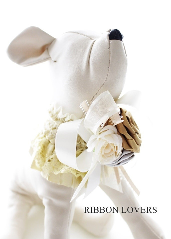 リボンの薔薇の犬・猫アクセサリー(首飾り・ネックレス)ゴールド 5枚目の画像