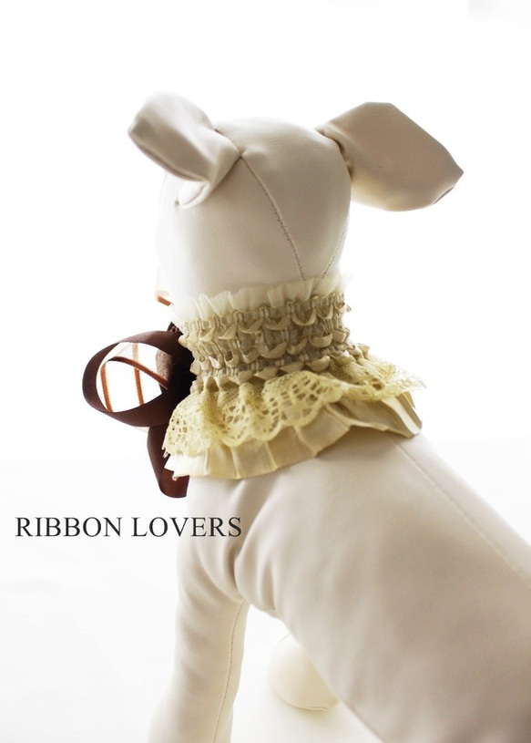リボンの薔薇の犬・猫アクセサリー(首飾り・ネックレス)ブラウン 7枚目の画像