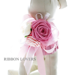 リボンの薔薇の犬・猫アクセサリー(首飾り・ネックレス)ピンク④ 1枚目の画像