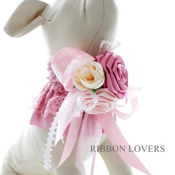 リボンの薔薇の犬・猫アクセサリー(首飾り・ネックレス)ピンク④ 2枚目の画像