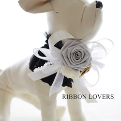 リボンの薔薇の犬・猫アクセサリー(首飾り・ネックレス)ブラック② 3枚目の画像