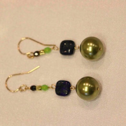 《14kgf》Lime green swarovski & Lapis lazuli 3枚目の画像