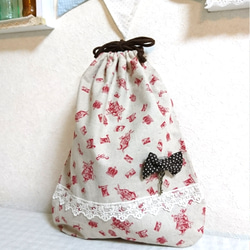 座布団タイプの防災頭巾カバー☆生成ピンクチェック×ミニさくらんぼ