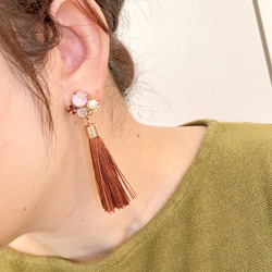 【2色可選】秋季珠寶和流蘇耳環/耳環 第9張的照片