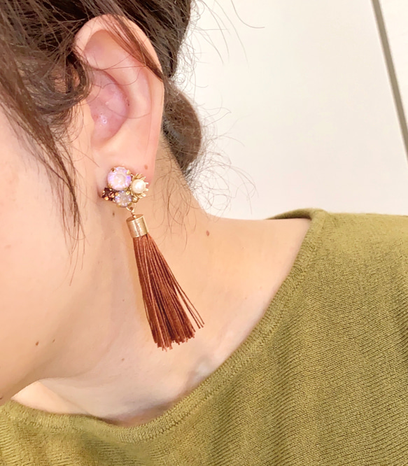 【2色可選】秋季珠寶和流蘇耳環/耳環 第9張的照片