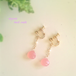 “14kgf”櫻桃色玉髓和淡水珍珠耳環 第3張的照片