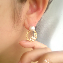 棉花珍珠耳環“2WAY”珠寶圈 第2張的照片