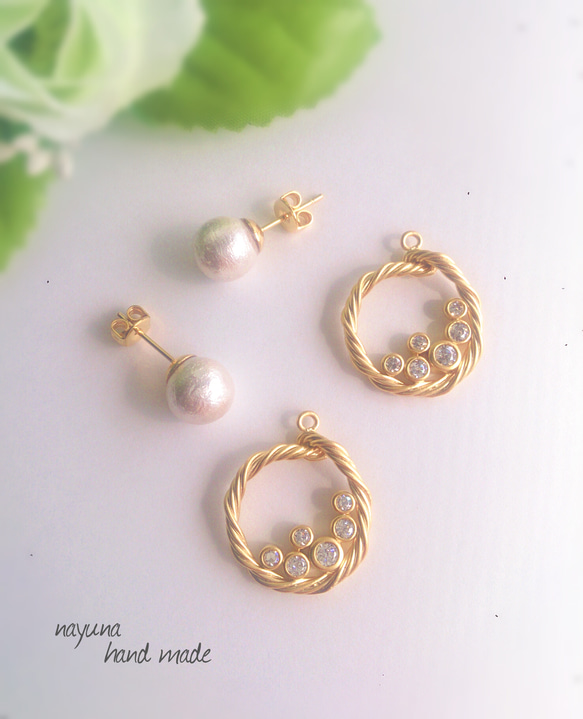棉花珍珠耳環“2WAY”珠寶圈 第4張的照片
