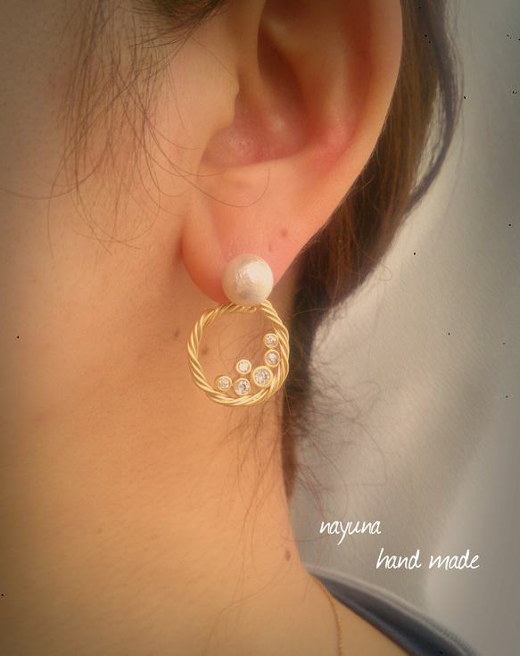 棉花珍珠耳環“2WAY”珠寶圈 第5張的照片