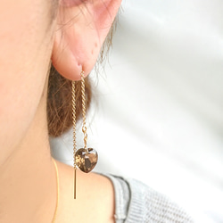 &lt;14kgf&gt;茶晶心耳環 第4張的照片