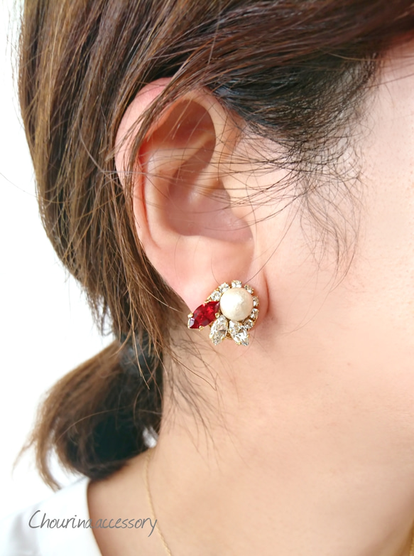 疤痕紅色施華洛世奇耳環/耳環 第2張的照片