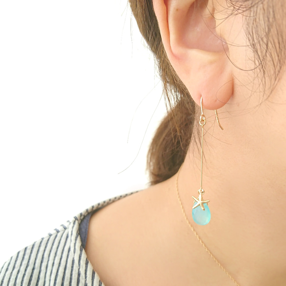【14kgf】海藍玉髓海星耳環/耳環 第4張的照片