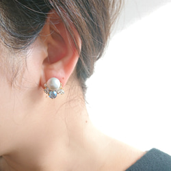 【2way】冬季藍色耳環/耳環 第6張的照片
