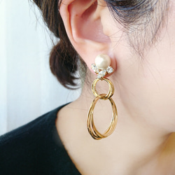 [2way] 棉質珍珠雙環耳環/耳環 第1張的照片