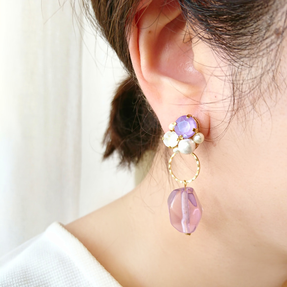 春季紫色Bijou耳環/耳環 第6張的照片