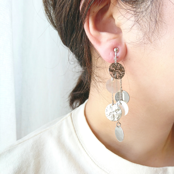 貝殼和泡泡（銀）耳環/耳環 第8張的照片
