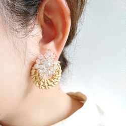 珠飾凸圓形寶石和藤條耳環/穿孔耳環 第6張的照片